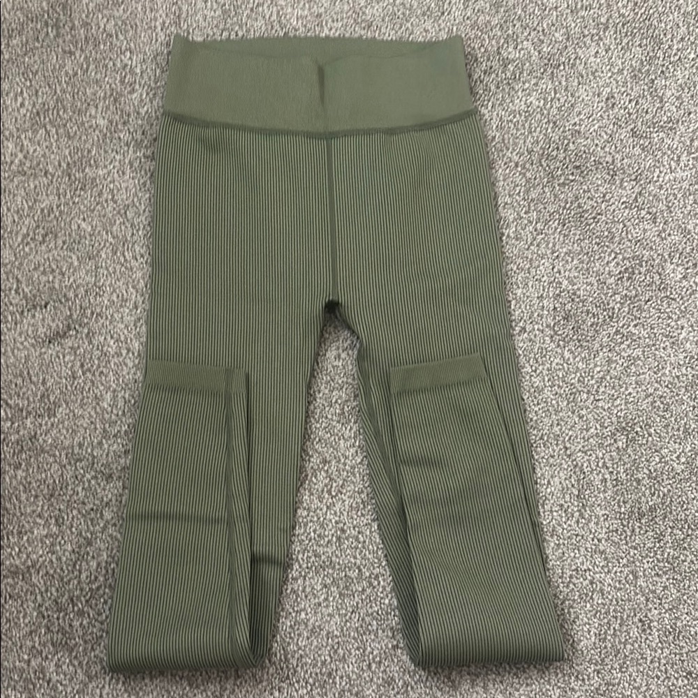 Calvin Klein Green Leggings with Wide Waistband and Seam Details